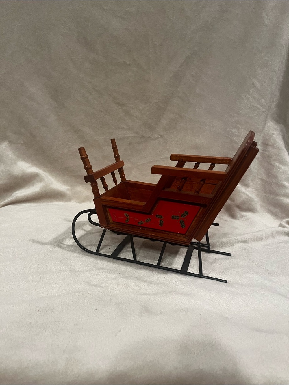 Vintage Decorative Wooden Holiday Sleigh in Red and Brown